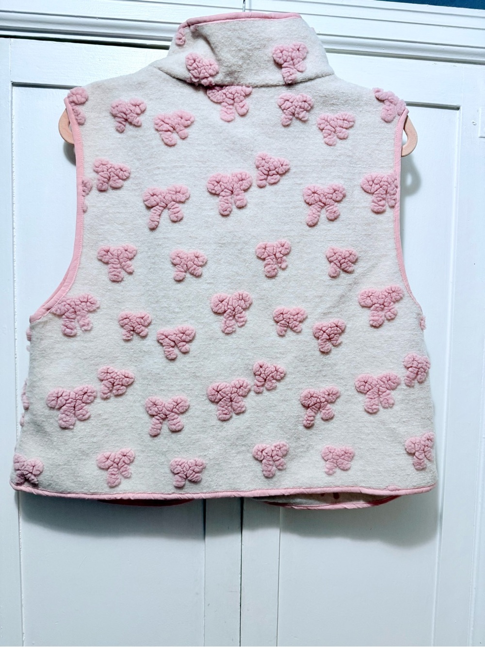 Naturae Cream Fleece Vest with Pink Pom Embellishments - Picture 5 of 5